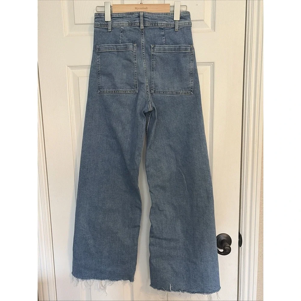 Zara Marine Straight Jeans Raw Hem High Rise Wide Leg Women's Size 4 Coastal - Picture 4 of 7